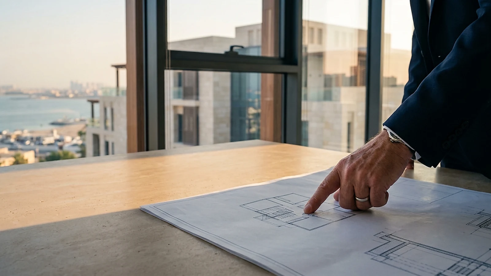 Adviser tracing a critical project interface on a plan